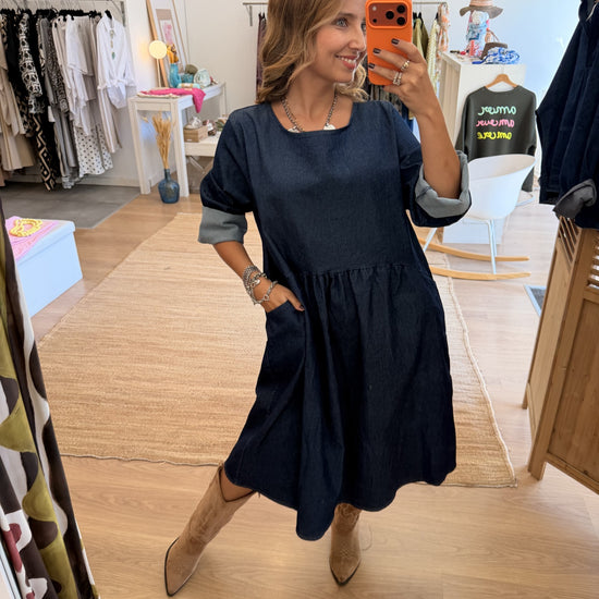 Vestido Dark Jeans Leve da Paprika, bolsos laterais