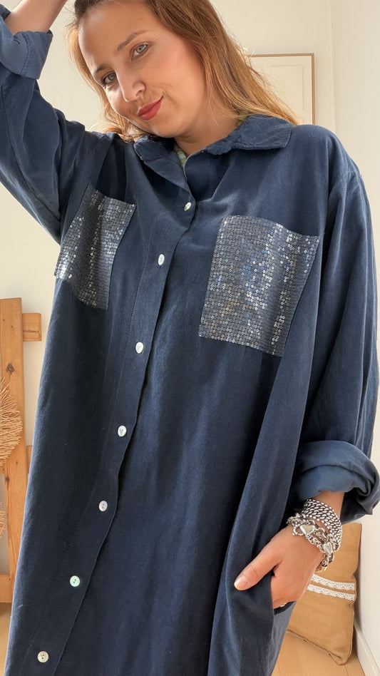 Camiseiro Bombazine Lantejoulas da Paprika, botões a todo o comprimento