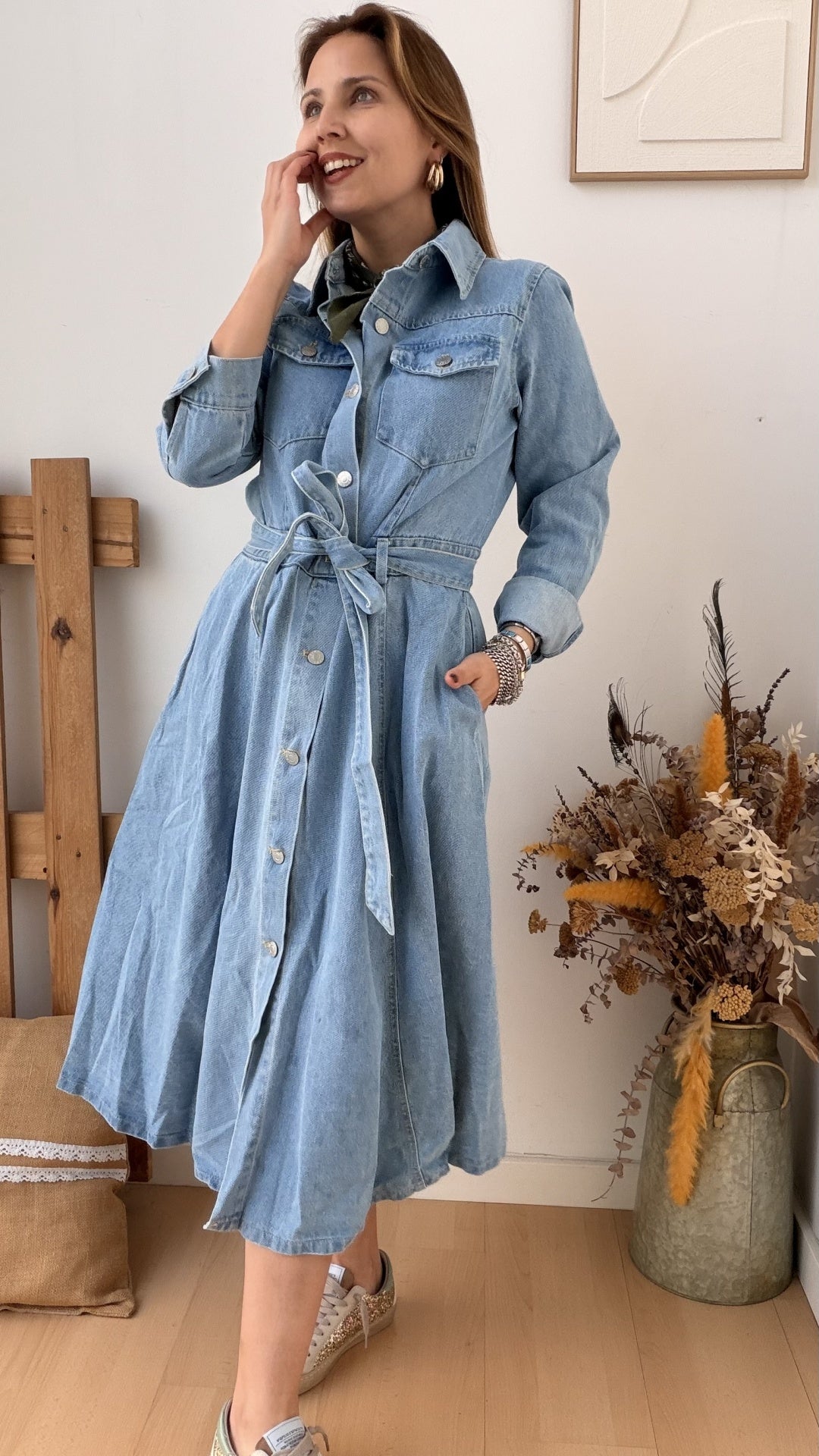 Vestido Camiseiro Jeans com Cinto