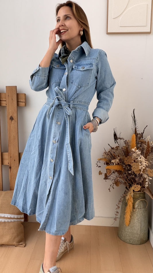 Vestido Camiseiro Jeans com Cinto