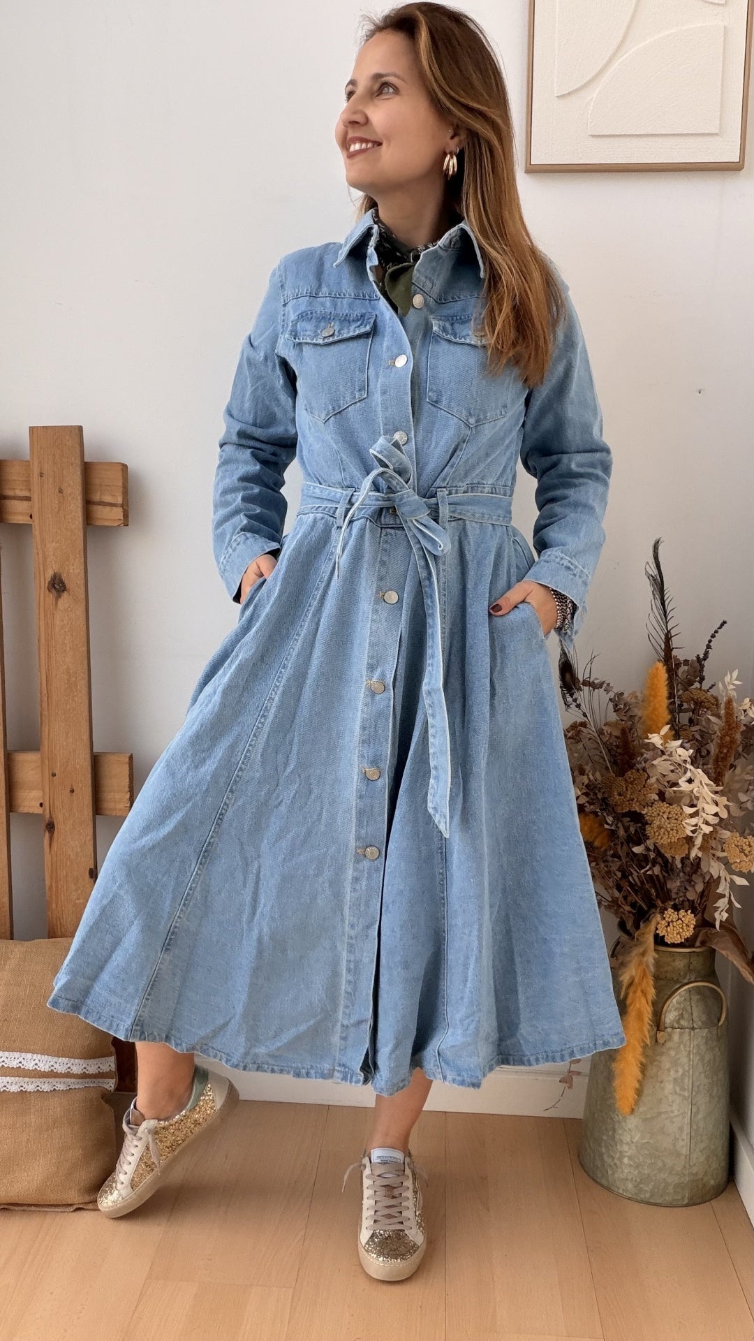 Vestido Camiseiro Jeans com Cinto