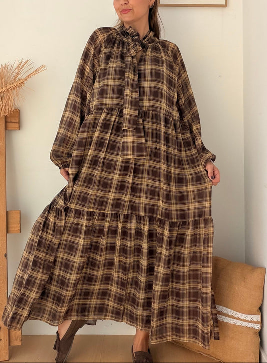 Vestido Xadrez Tons Castanho