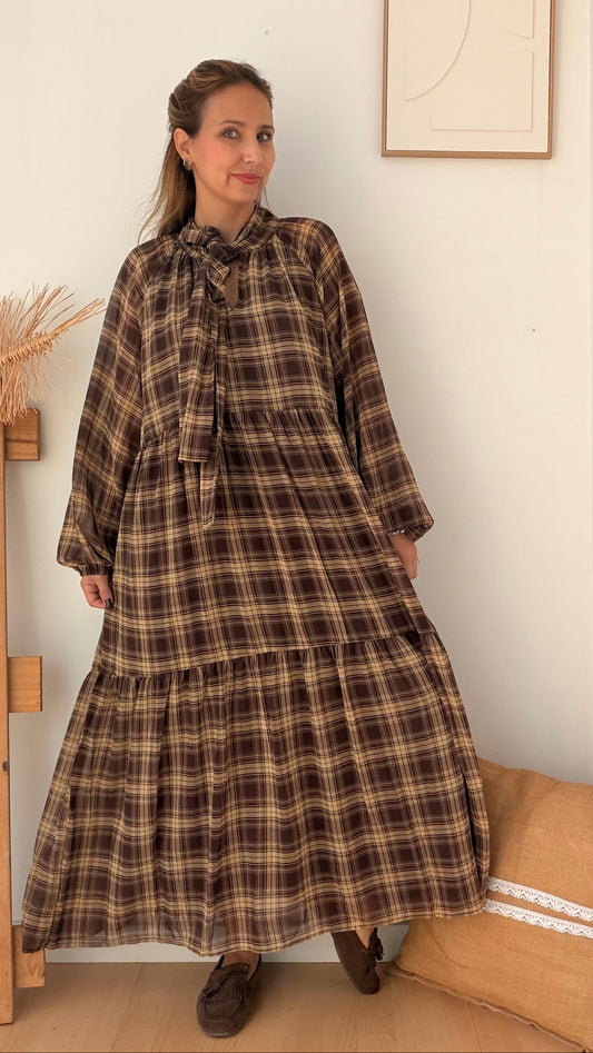 Vestido Xadrez Tons Castanho