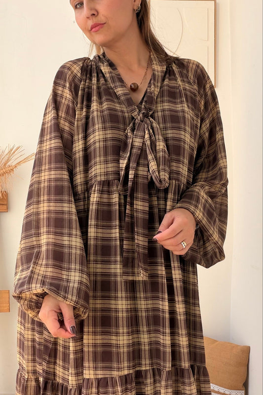Vestido Xadrez Tons Castanho – vista 1