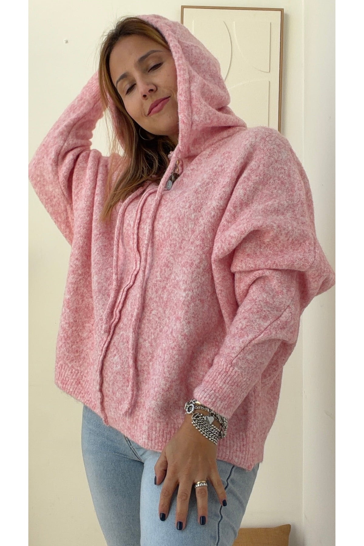 Malha Estilo Poncho com Capuz – vista 1
