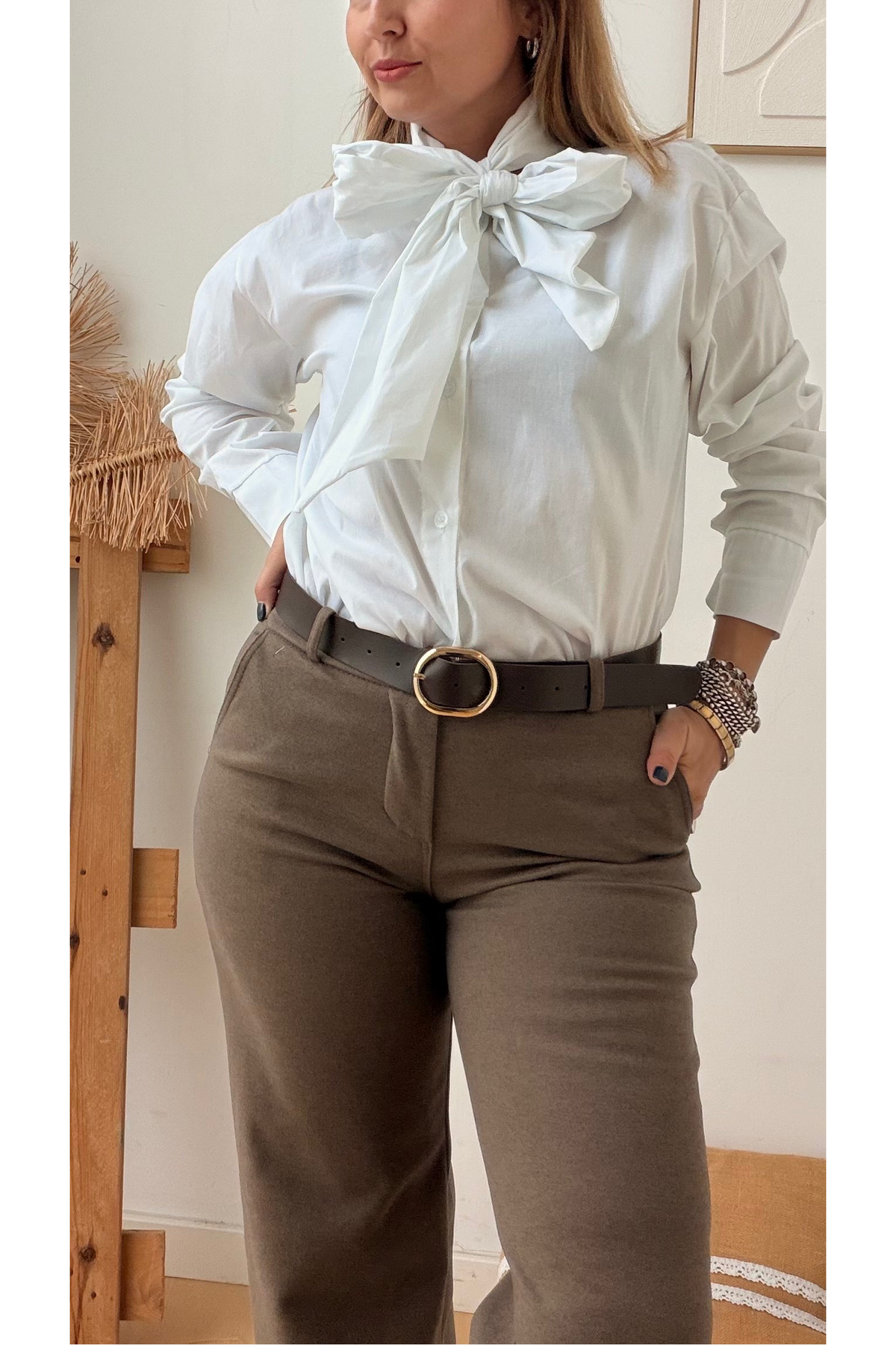 CALÇA WIDE LEG TAUPE - estilo Flanela – vista 2