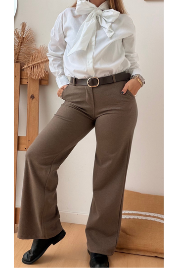 CALÇA WIDE LEG TAUPE - estilo Flanela – vista 1