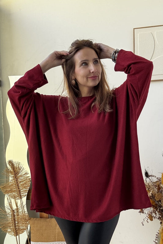Malha bordeaux super macia de corte oversize