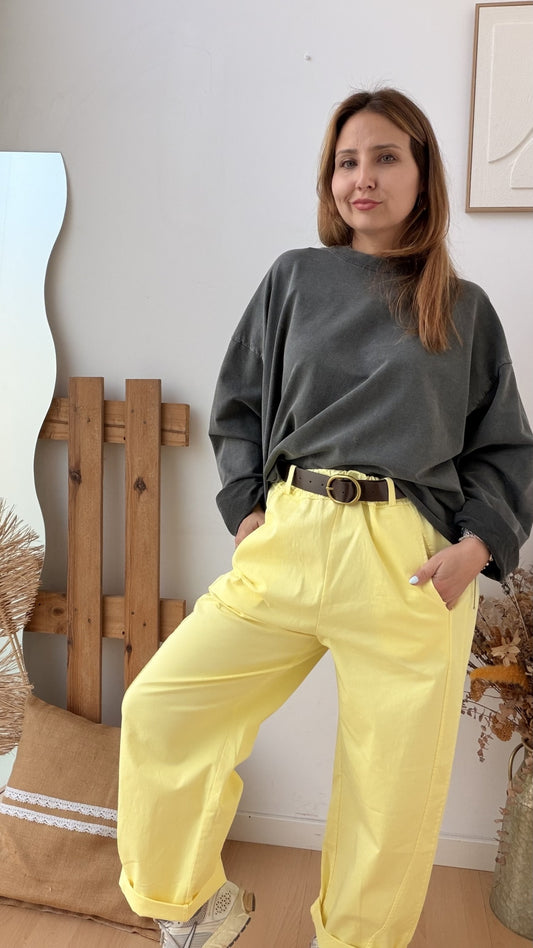 Calças baggy em sarja amarelo-claro