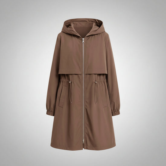 Parka impermeável com capuz e capa sobreposta no peito