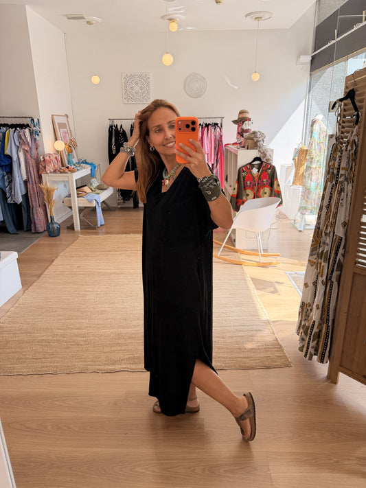 Vestido t-shirt em algodão com decote em V