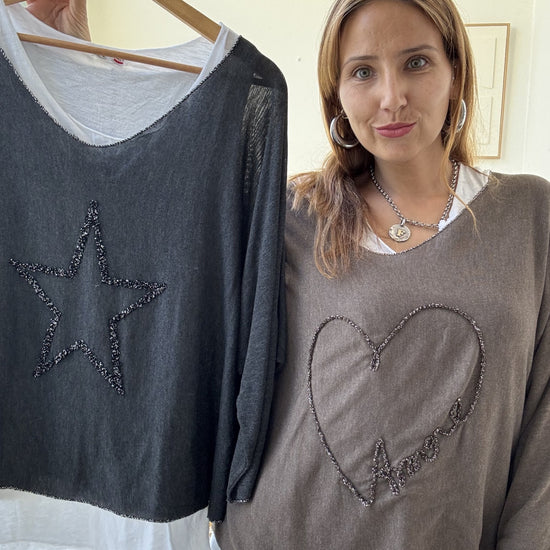 Conjunto de camisola com detalhe bordado e top interior