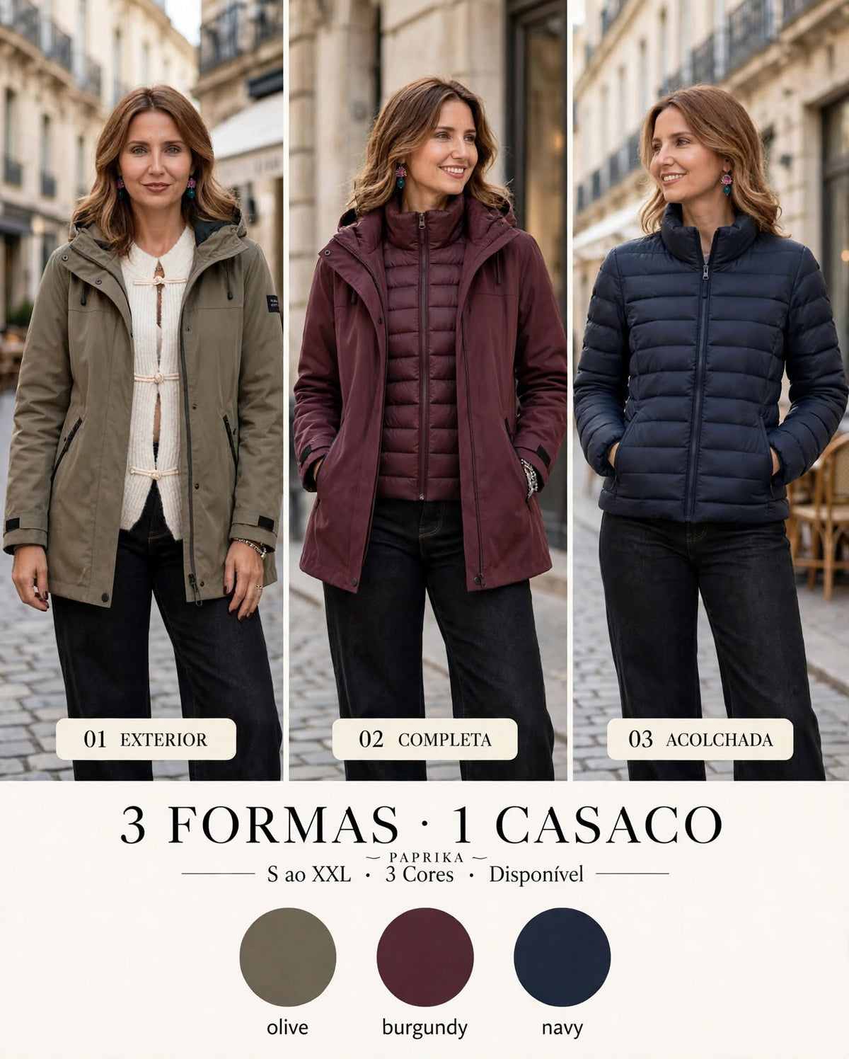 Casaco 3 em 1 da Paprika, parka impermeável com capuz