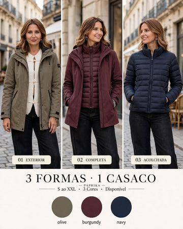 Casaco 3 em 1 da Paprika, parka impermeável com capuz